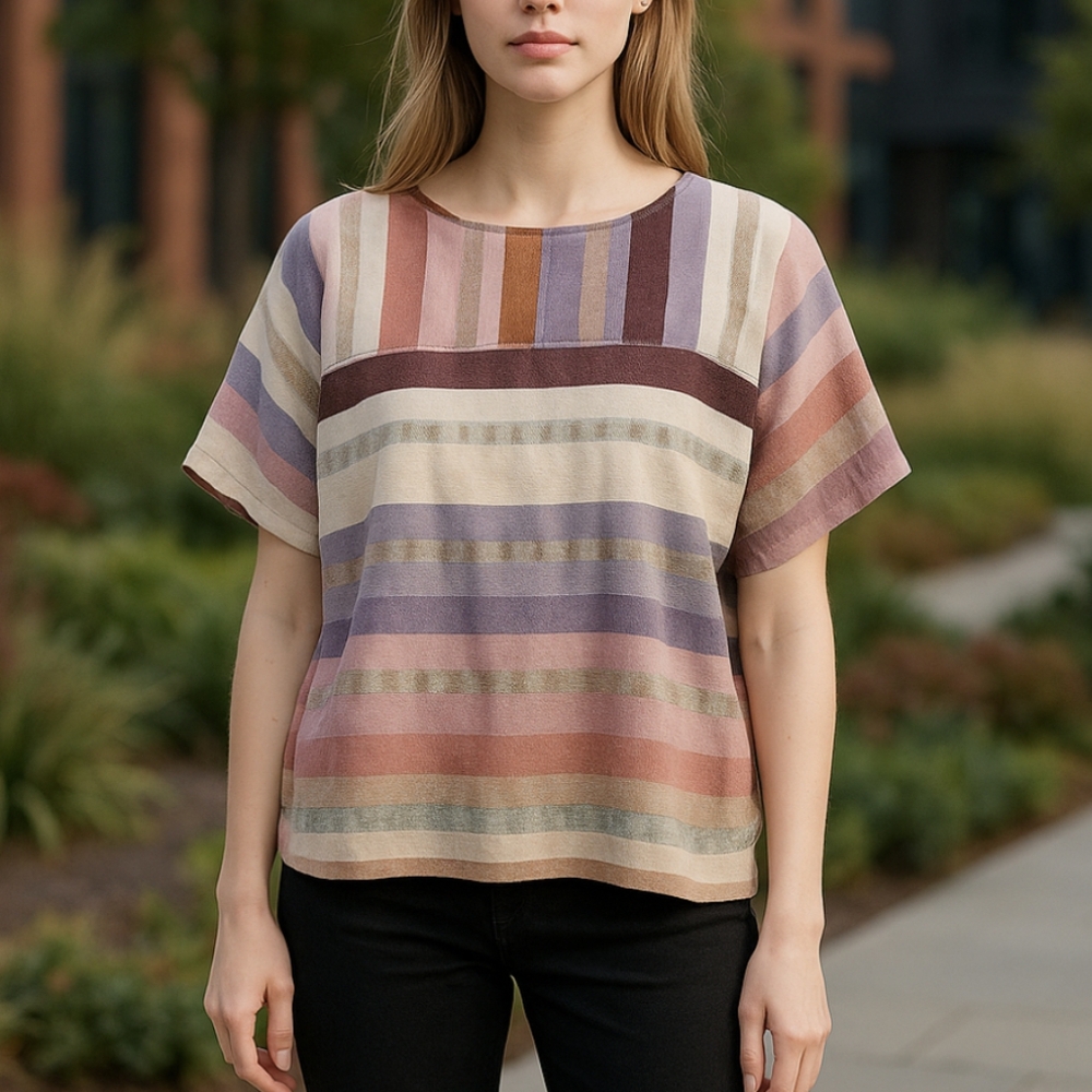 True Craft Striped Short Sleeve Top